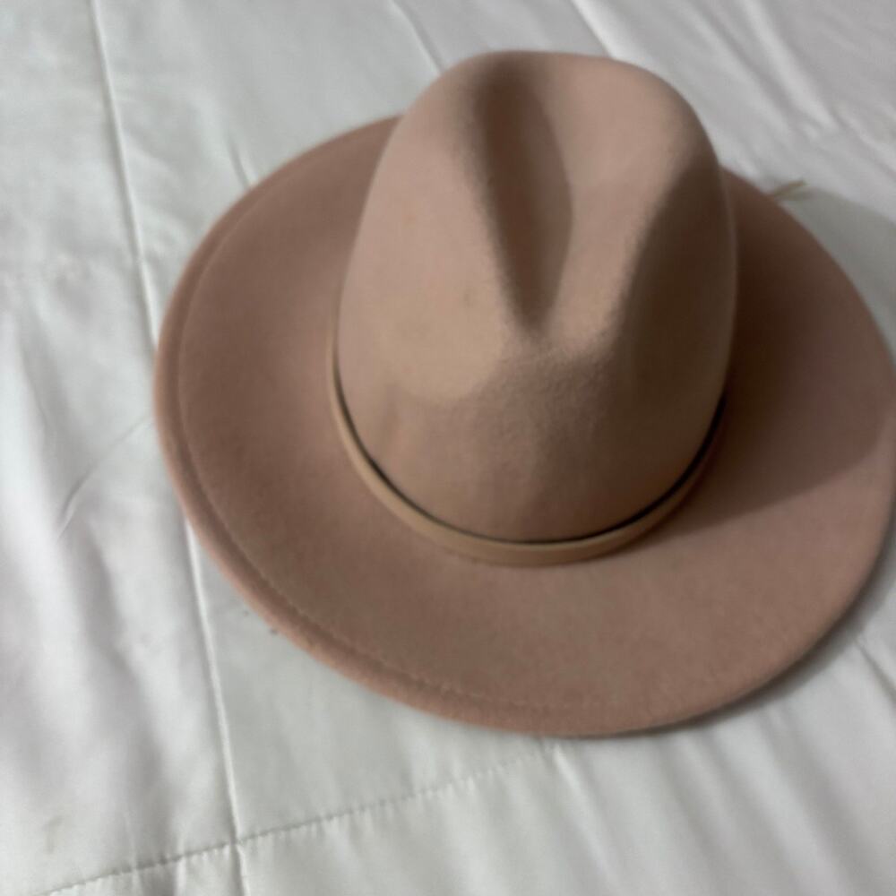 Free People Women's Pink Wide Brim Felt Fedora Hat Boho Western